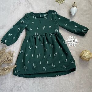 Carter's Forest Green Kids Dress with Tree Pattern